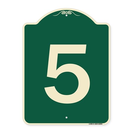 Signmission Designer Series Sign W/ Number 5, Green & Tan Heavy-Gauge Aluminum Sign, 24" x 18", G-1824-22894 A-DES-G-1824-22894